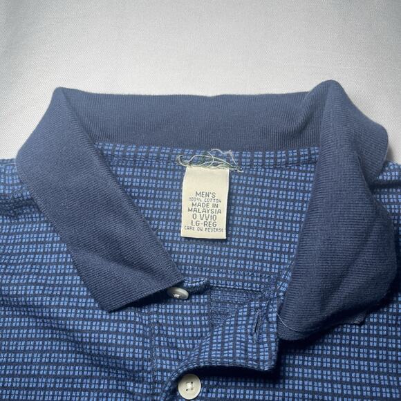 LL Bean Short Sleeve Polo Shirt Mens Large Blue Checker 100% Cotton - Picture 2 of 7